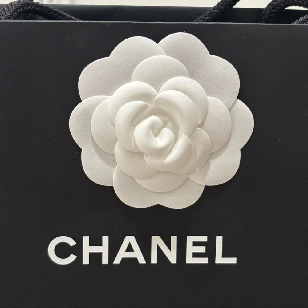 Small CHANEL Paper Shopping Gift Bag with Camellia and Ribbon